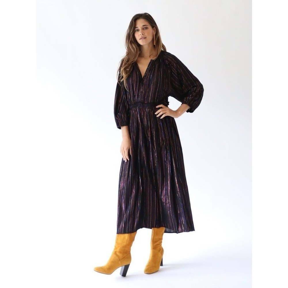 APIECE APART Valentijn Rainbow Metallic Stripe Midi Dress